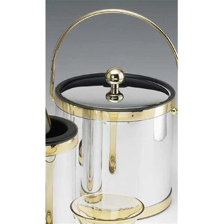 SHARPTOOLS Mylar Brushed Chrome and Brass 3 Quart Ice Bucket with Bale Handle  Bands and Metal Cover SH342149